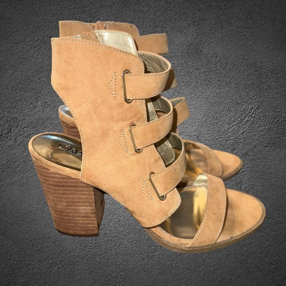 CARLOS by Carlos Santana Size 10M JoJo Tan Brown Suede Sandal Strap 4inch heel